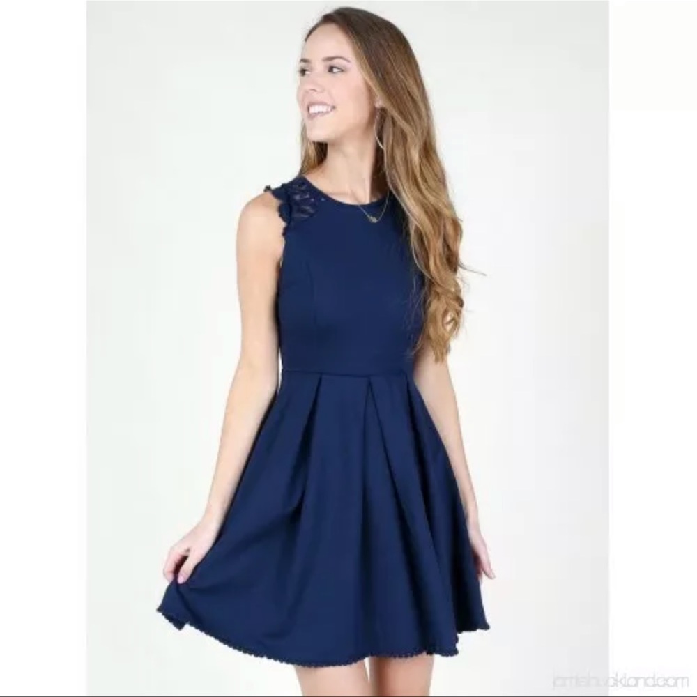 Altar’d State Lace Navy Dress Gold Button